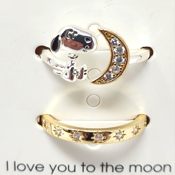 Unwritten Jewelry Unwritten Peanuts Twotone Crystal Snoopy I Love You To The Moon Back Rings